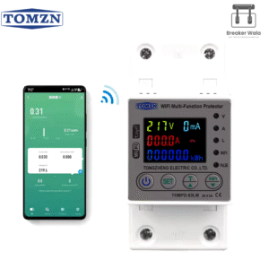 Tomzn All in One TOMPD 63LW 63A WIFI Smart Circuit Breaker with voltage current and leakage protection. Tomzn 10in1 Smart Protector